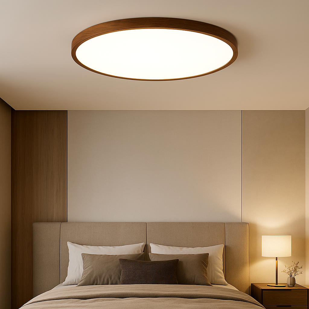 Wood Grain Ceiling Light | Round LED Flush Mount Fixture