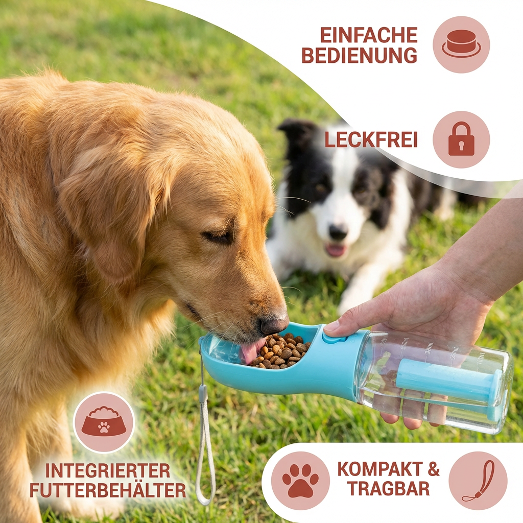 Dog Water Bottle 3-in-1 Food & Waste 600ml