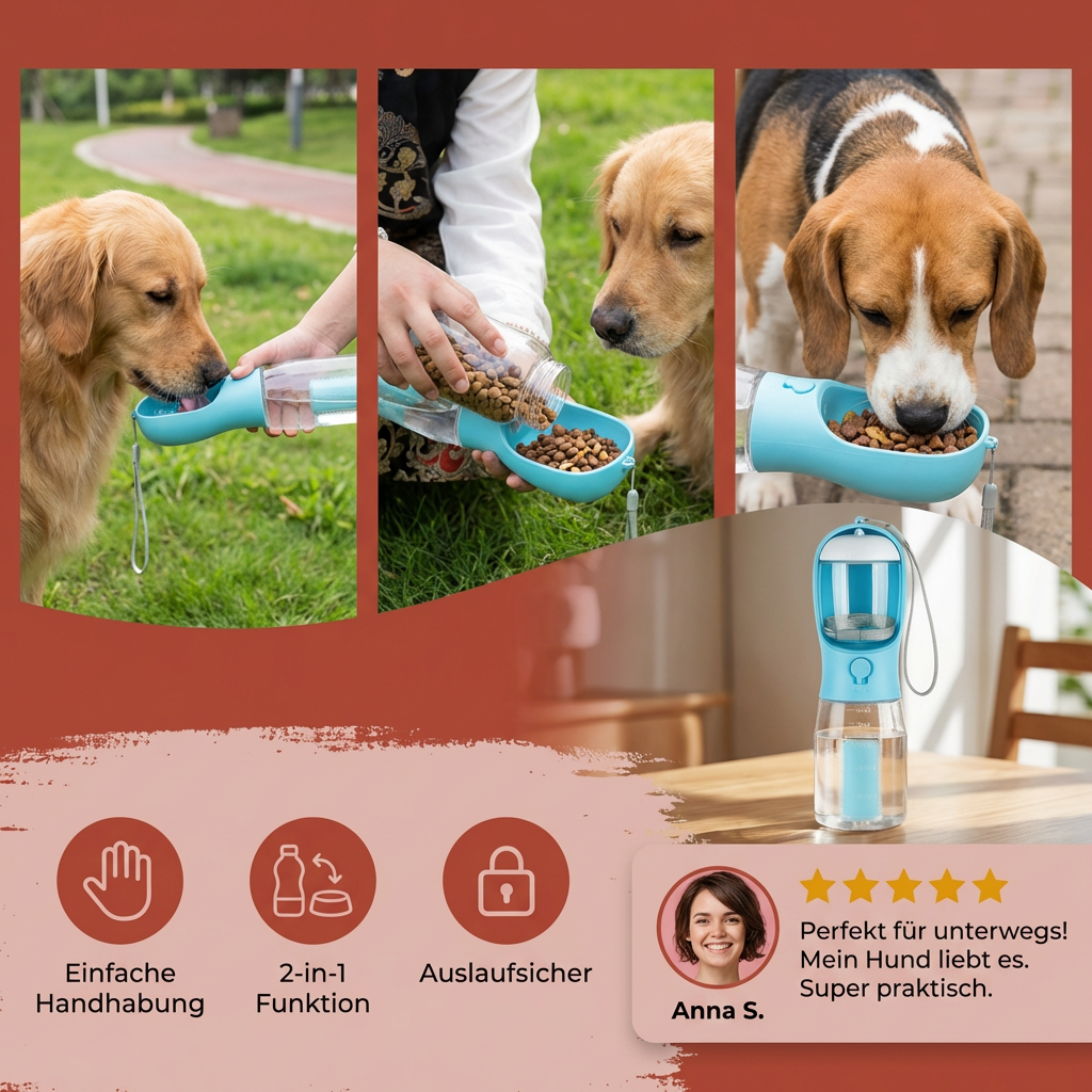 Dog Water Bottle 3-in-1 Food & Waste 600ml