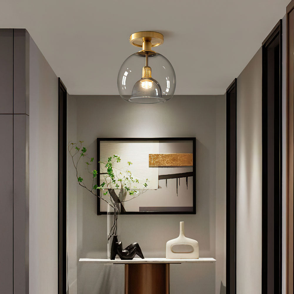 Modern Glass Ceiling Light | Clear Dome Brass Fixture