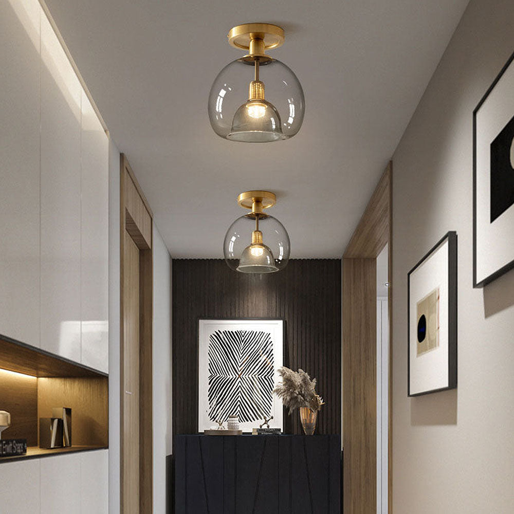 Modern Glass Ceiling Light | Clear Dome Brass Fixture