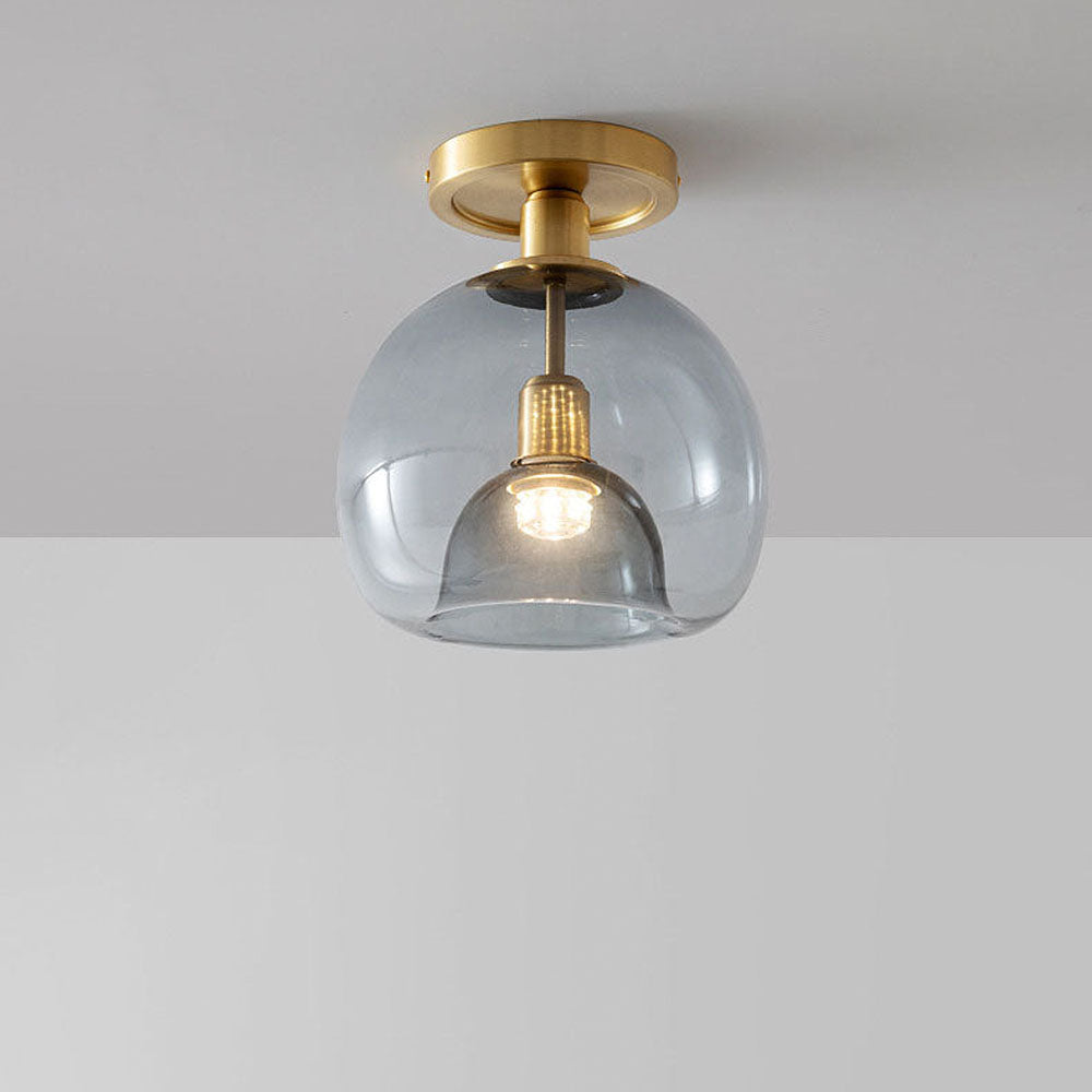 Modern Glass Ceiling Light | Clear Dome Brass Fixture