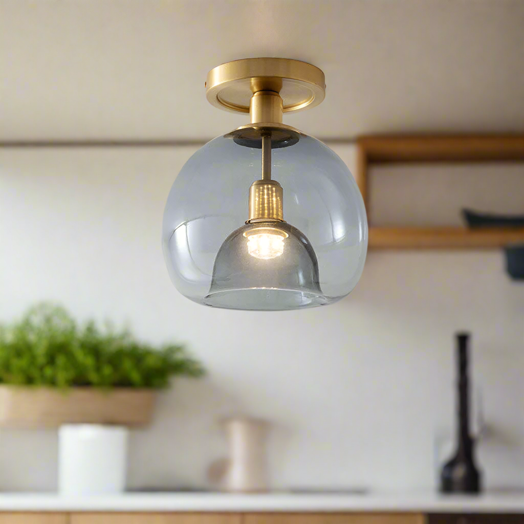 Modern Glass Ceiling Light | Clear Dome Brass Fixture