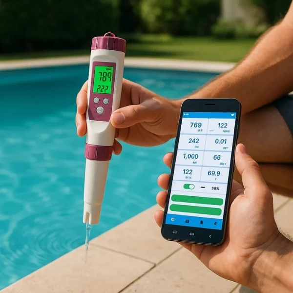 Riafu – Digital Pool Water Tester | 7-in-1 Electronic Test Kit with Mobile App | Accurate Water Analysis for Pools and Spas