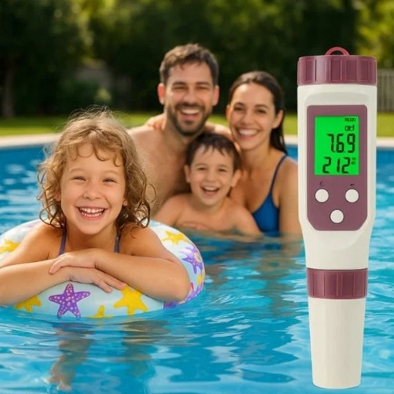 Riafu – Digital Pool Water Tester | 7-in-1 Electronic Test Kit with Mobile App | Accurate Water Analysis for Pools and Spas