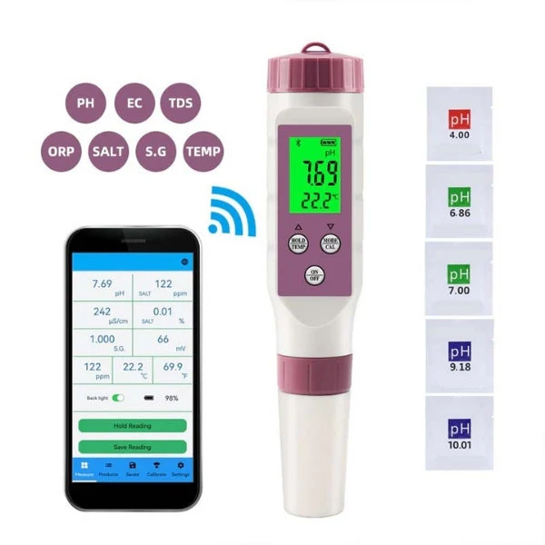 Riafu – Digital Pool Water Tester | 7-in-1 Electronic Test Kit with Mobile App | Accurate Water Analysis for Pools and Spas