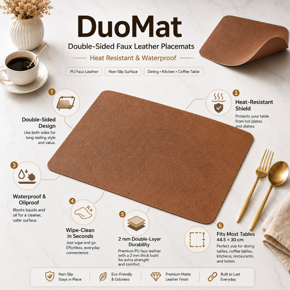 Double-Sided Faux Leather Placemats | Heat Resistant & Waterproof