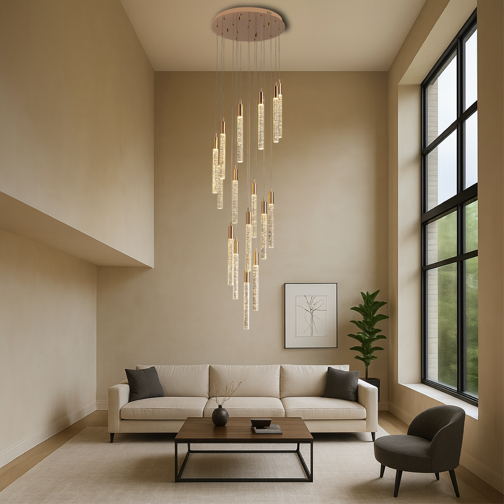 Modern Crystal Pendant Light | Multi-Level LED Spiral Chandelier