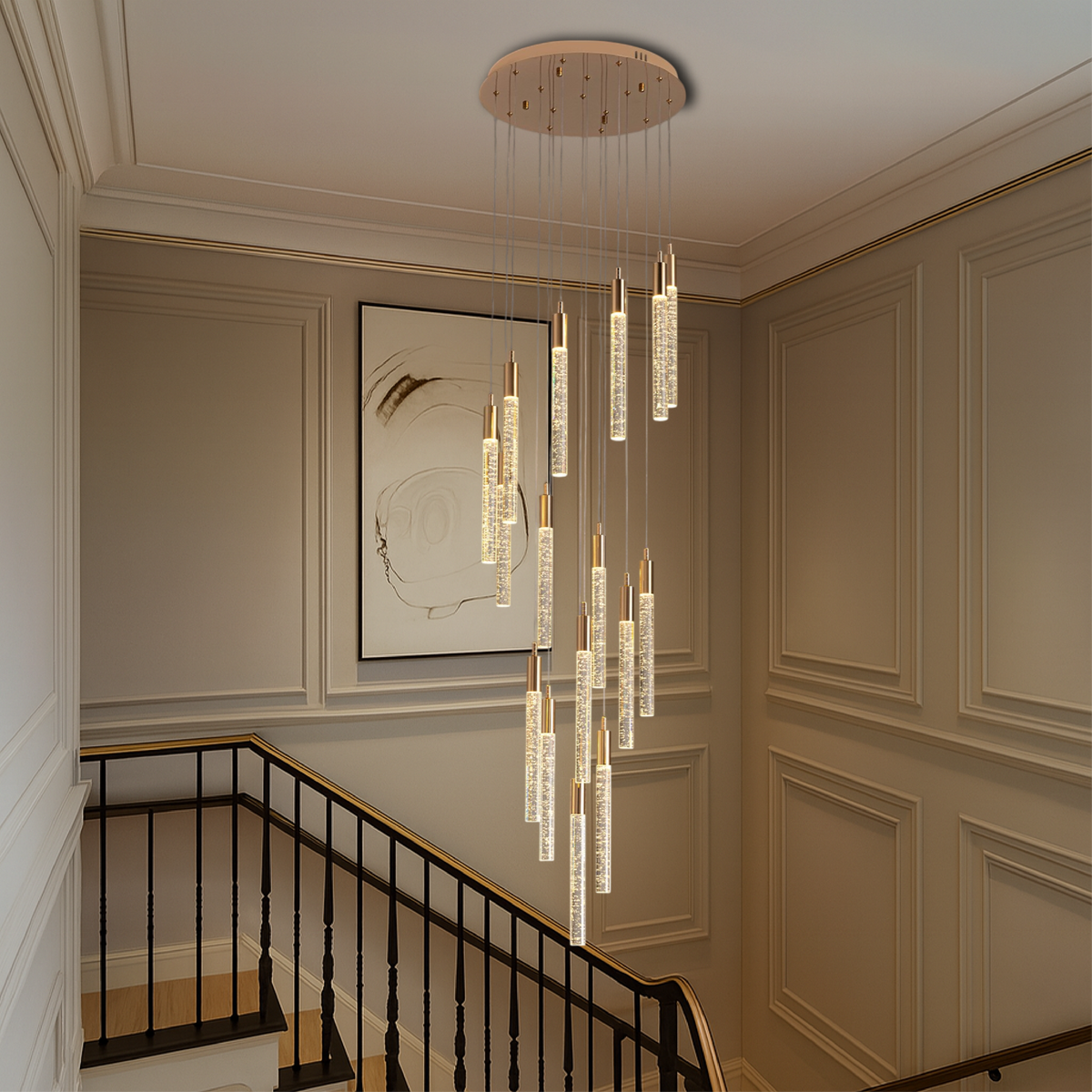 Modern Crystal Pendant Light | Multi-Level LED Spiral Chandelier
