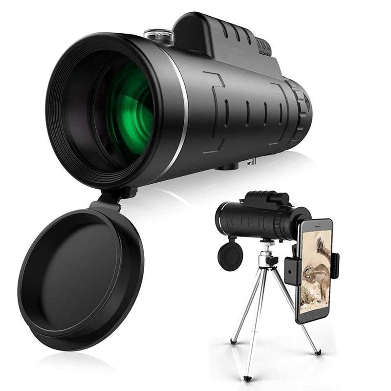 Riafu 10X HD Monocular - High Power Monocular With Smartphone Holder & Tripod