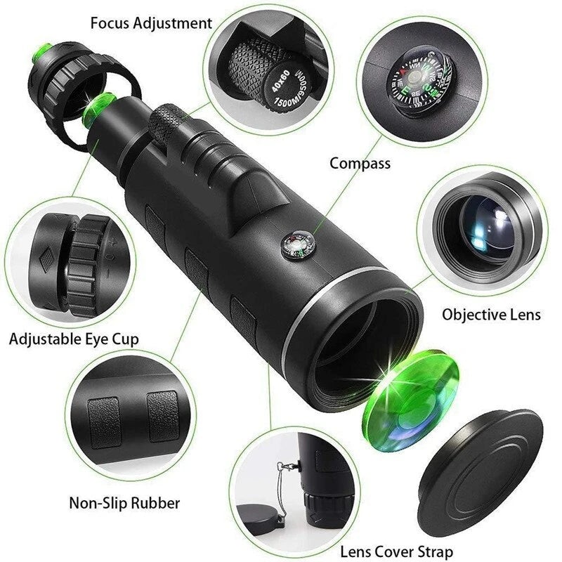 Riafu 10X HD Monocular - High Power Monocular With Smartphone Holder & Tripod