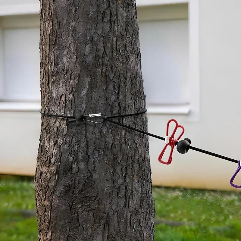 Portable Travel Clothesline with Stretch Cord and Steel Hook Design