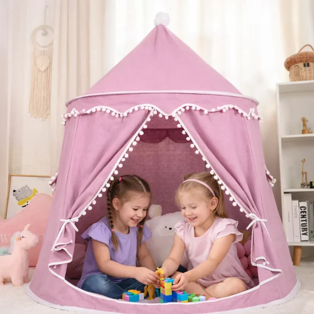 Canvas Play Teepee Tent with Cotton Fabric and Wooden Pole Frame