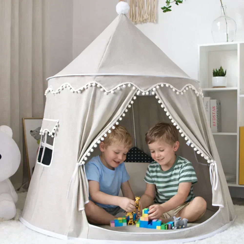 Canvas Play Teepee Tent with Cotton Fabric and Wooden Pole Frame