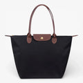 Nylon Carry Bag with Leather Trim and Zipper Closure for Women