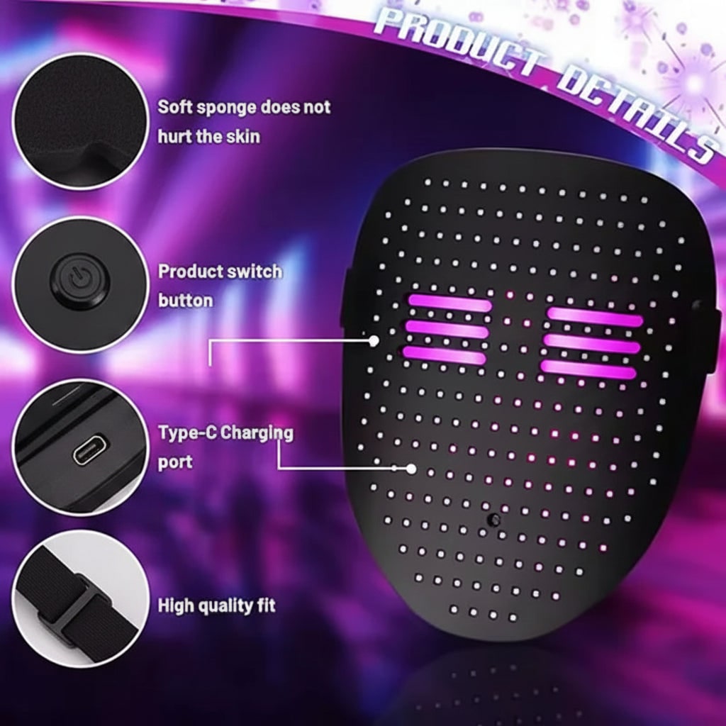 Riafu – Illuminated Costume Mask | LED Full Face Design for Halloween Parties