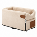 Pet Car Seat Travel Bag with Zipper Top and Collar Lanyard for Small Dogs and Cats in Beige Or Gray