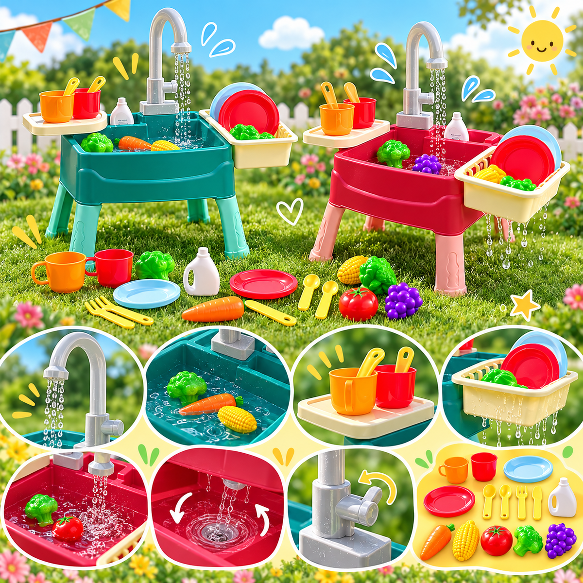 Kids Sink Playset Accessories Indoor Outdoor Pretend Toy