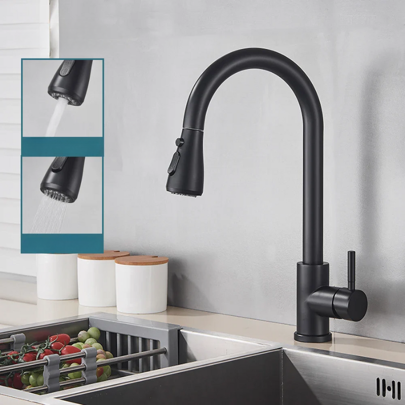 Modern Pull-Down Kitchen Tap | Matte Black Stainless Steel