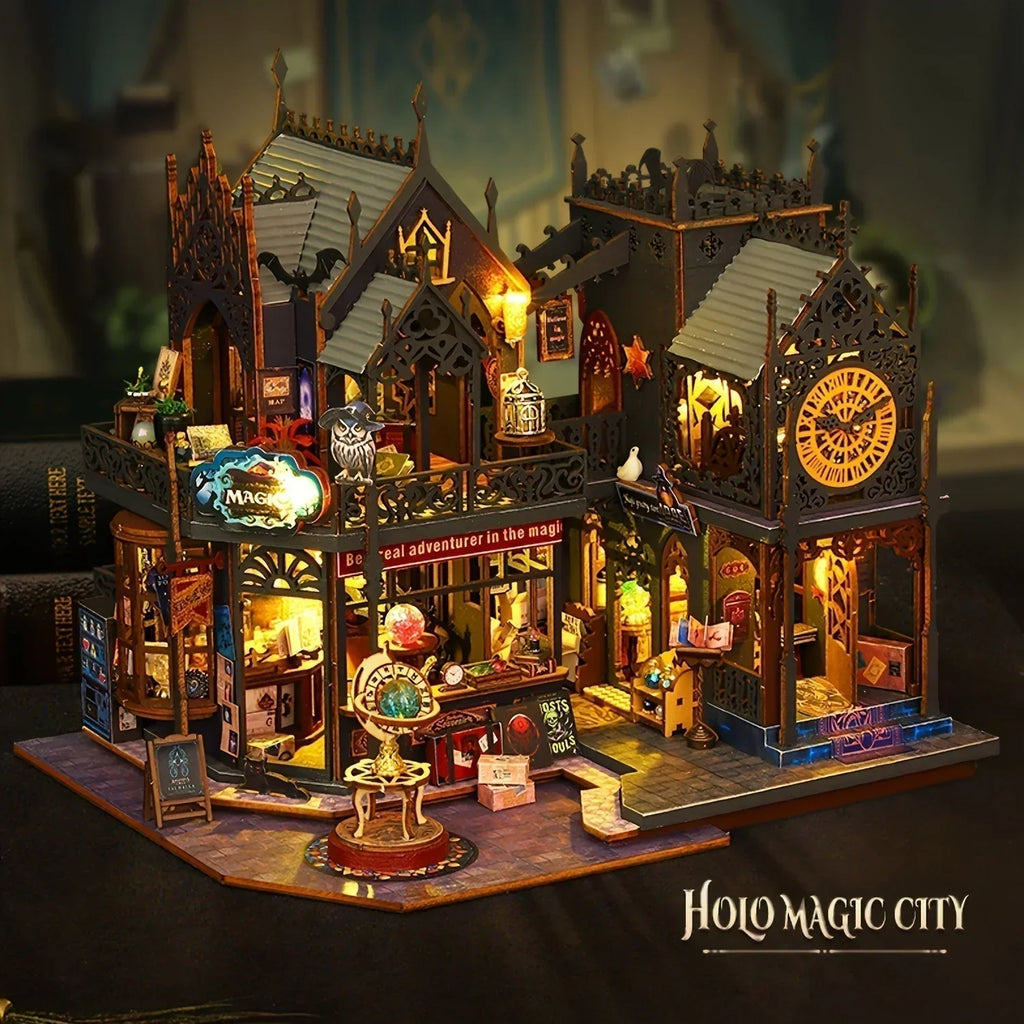3D Wooden Puzzle Snap-Together Built-In LED Bookend