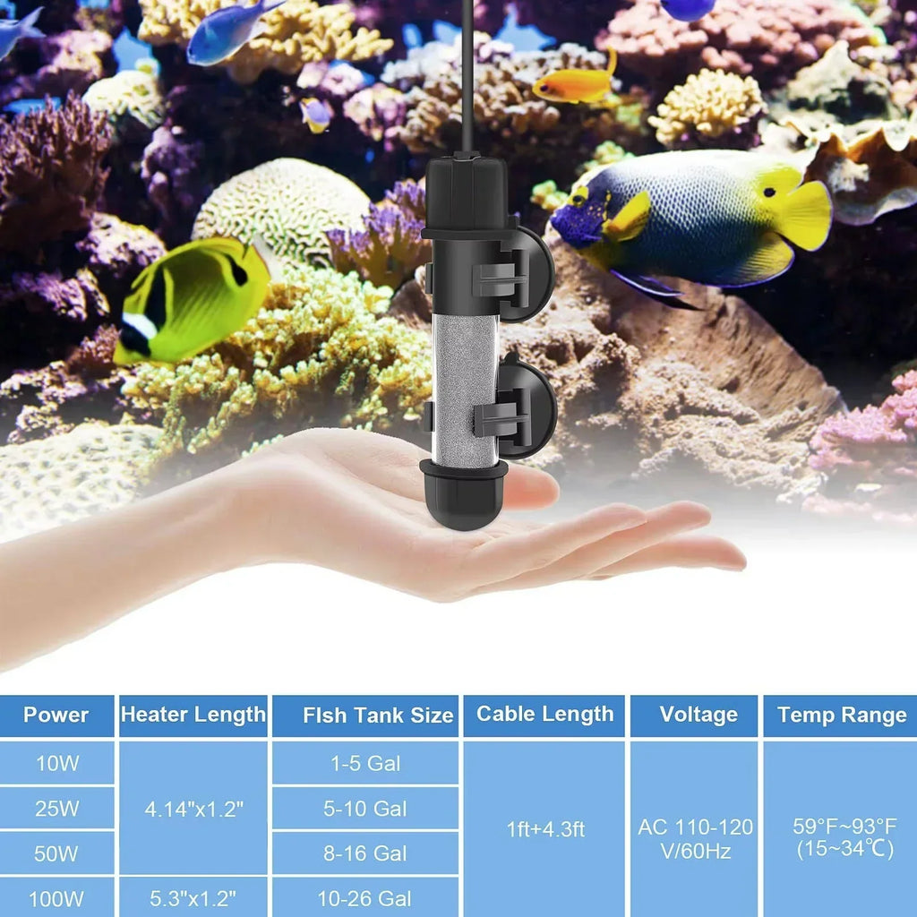 Aquarium Heater Submersible Quartz Glass LED Display Auto Shutoff