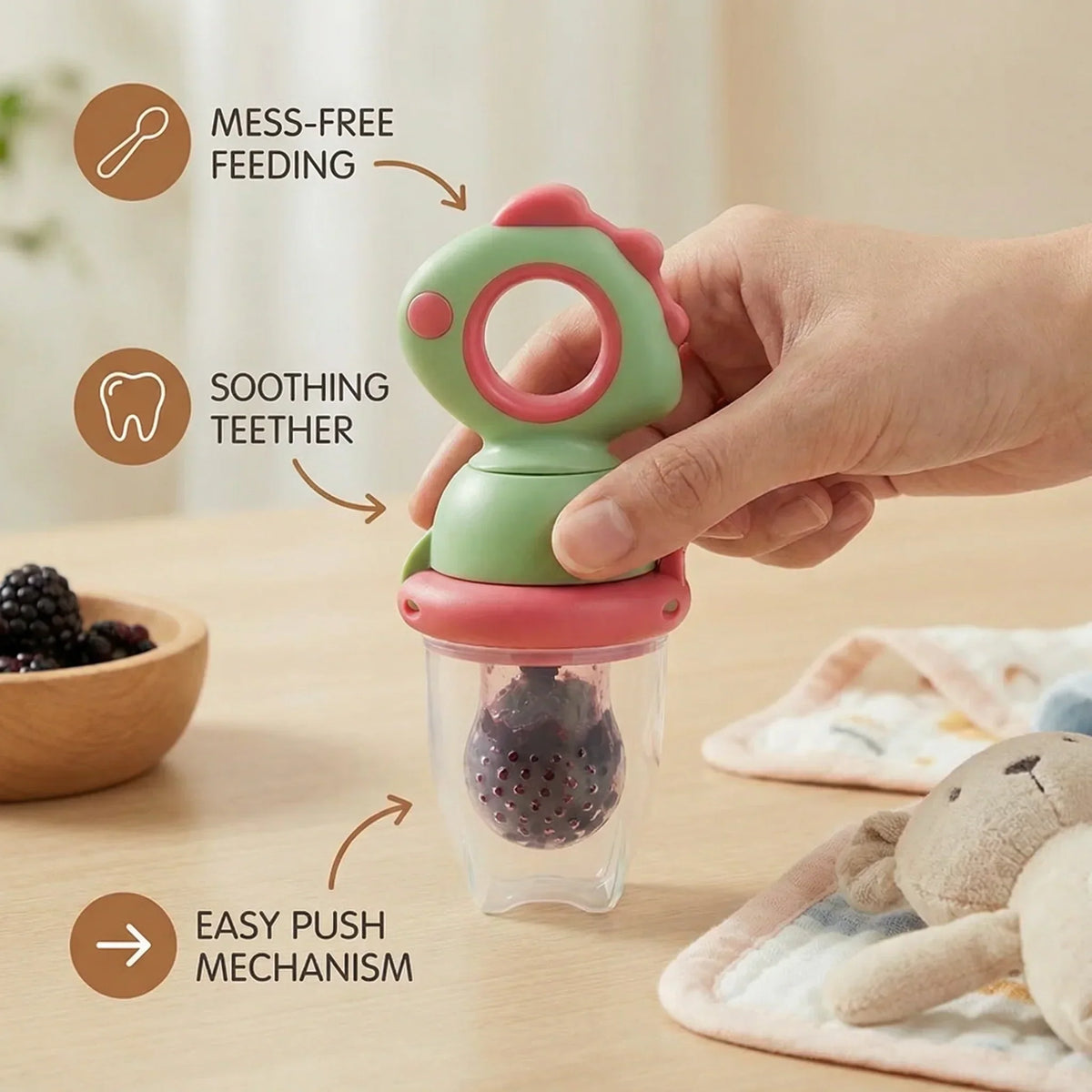 Baby Fruit Feeder Food Grade Silicone Press Plunger