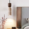 Bedside Pendant Light Travertine Shade & Wood Accent Adjustable Drop