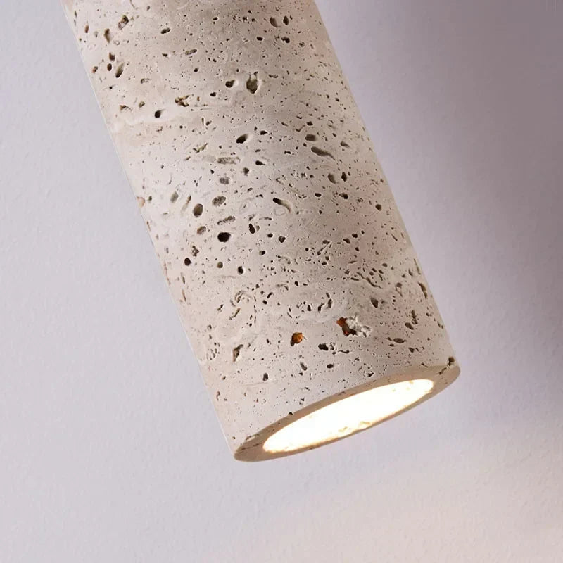 Bedside Pendant Light Travertine Shade & Wood Accent Adjustable Drop