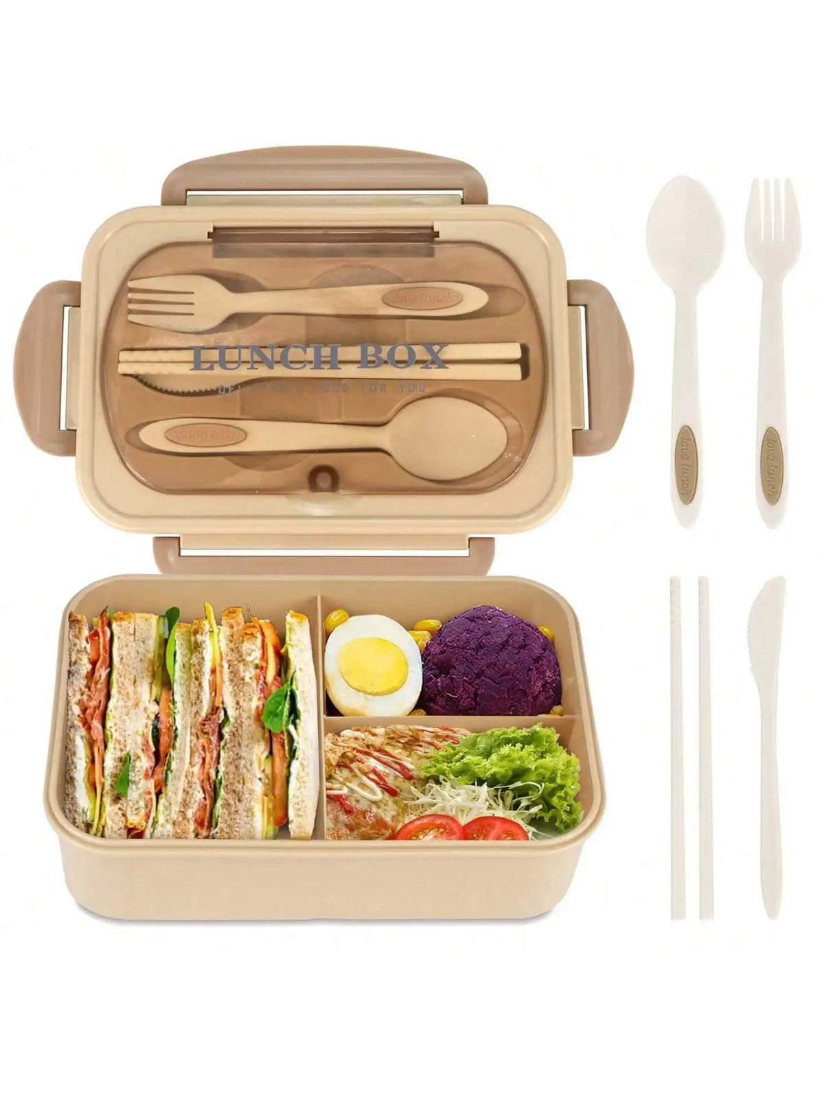 Bento Box 4 Sealed Compartments With Cutlery