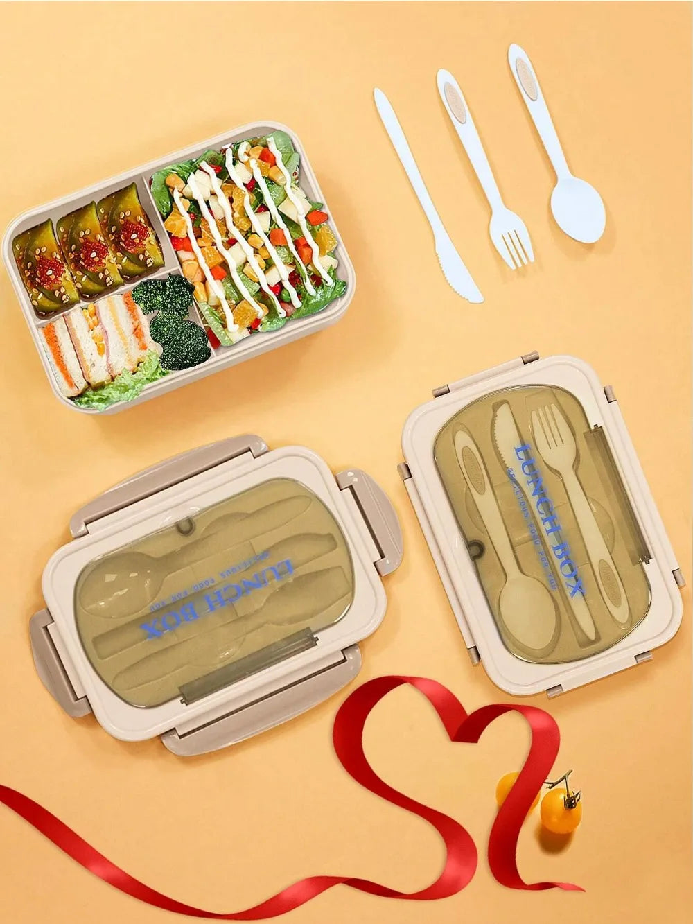 Bento Box 4 Sealed Compartments With Cutlery