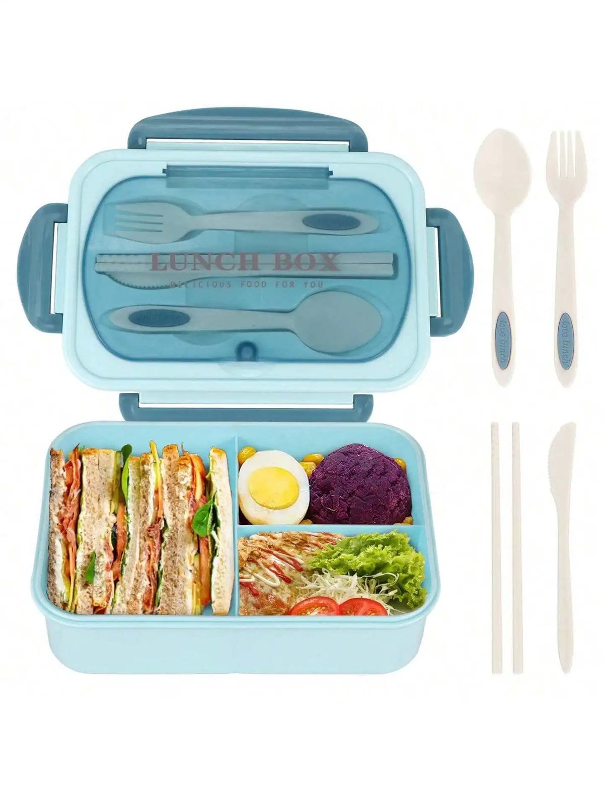 Bento Box 4 Sealed Compartments With Cutlery