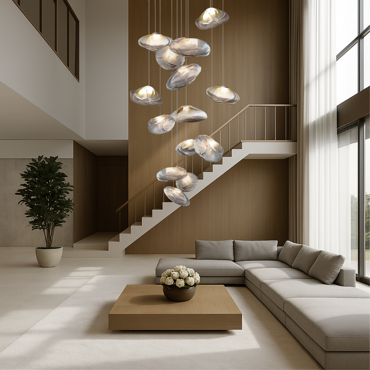 Modern Glass Chandelier | Floating Petal Design