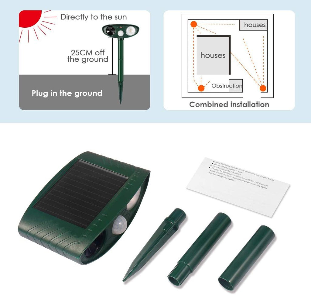 Riafu Solar Powered Ultrasonic Rabbit Repeller – Humane Garden Protection with Flashing Light
