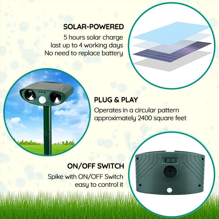 Riafu Solar Ultrasonic Fox Deterrent – Motion-Activated Animal Repeller for Garden, Lawn & Outdoor