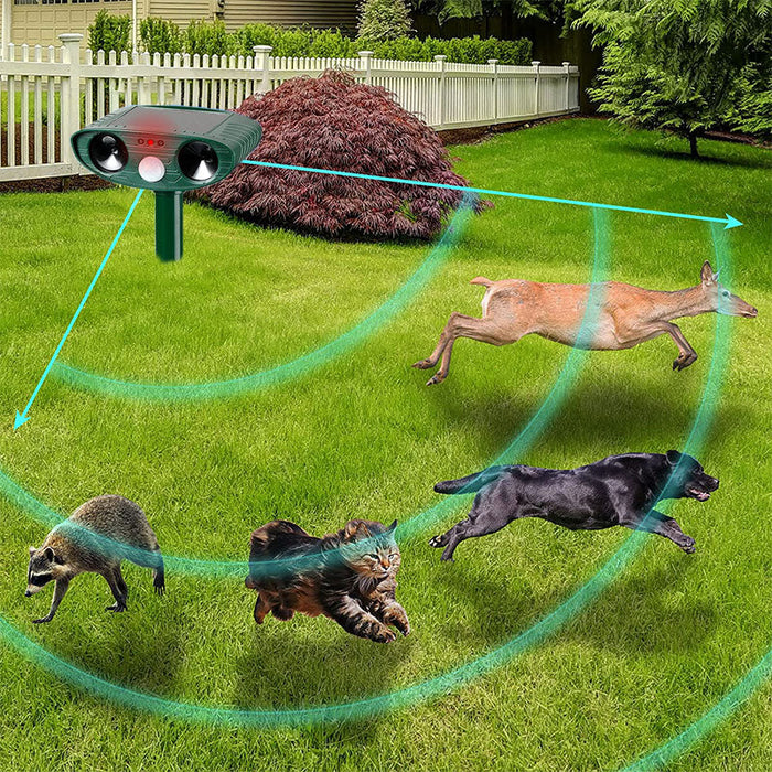 Riafu Solar Ultrasonic Fox Deterrent – Motion-Activated Animal Repeller for Garden, Lawn & Outdoor