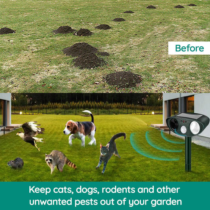Riafu Solar Ultrasonic Fox Deterrent – Motion-Activated Animal Repeller for Garden, Lawn & Outdoor