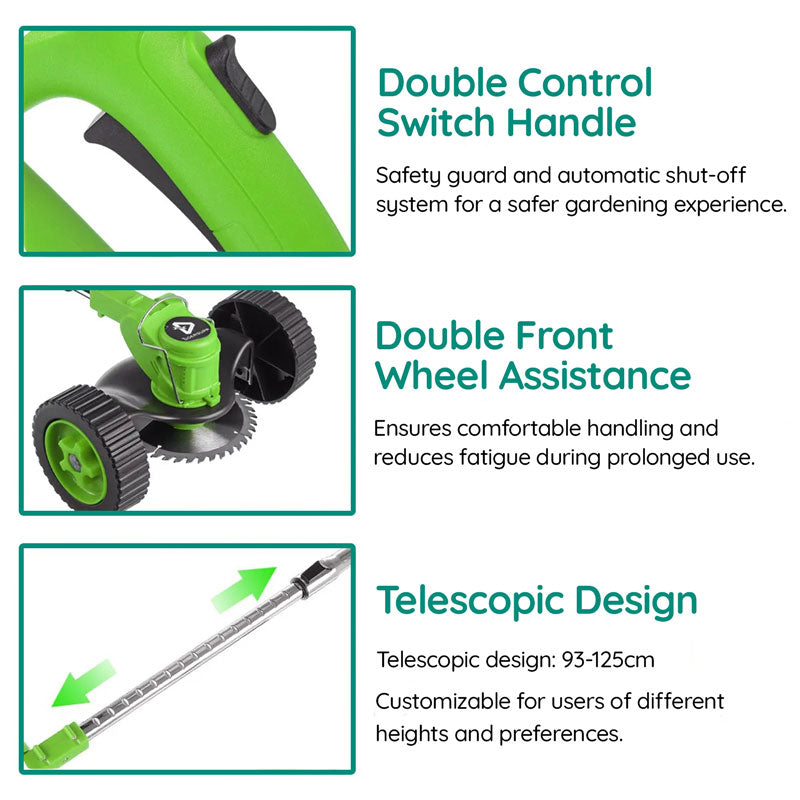Riafu Cordless Grass Strimmer – Battery Powered Garden Trimmer with Steel Blades