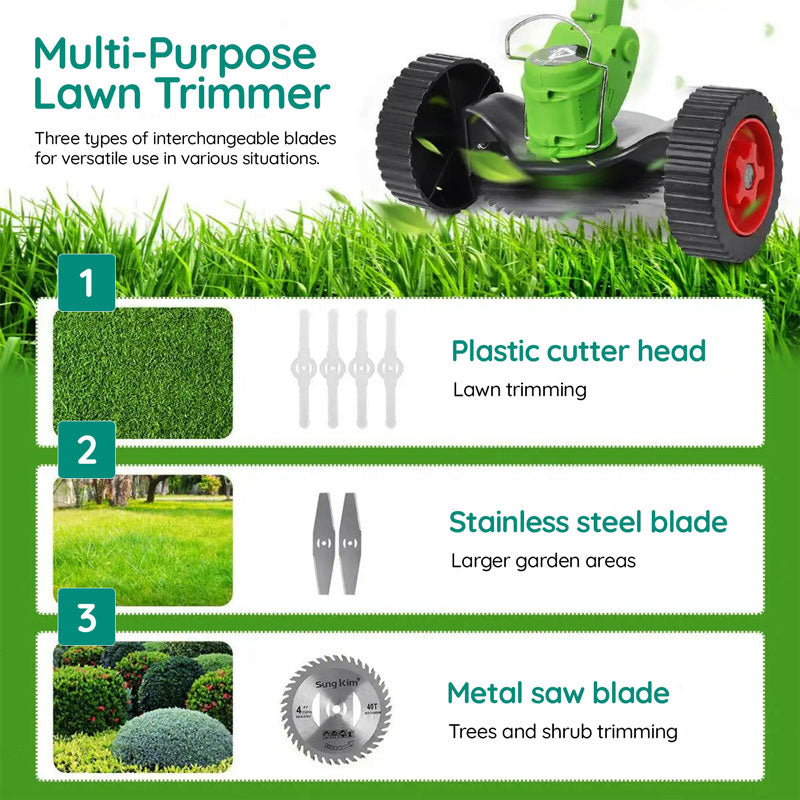 Riafu Cordless Grass Strimmer – Battery Powered Garden Trimmer with Steel Blades
