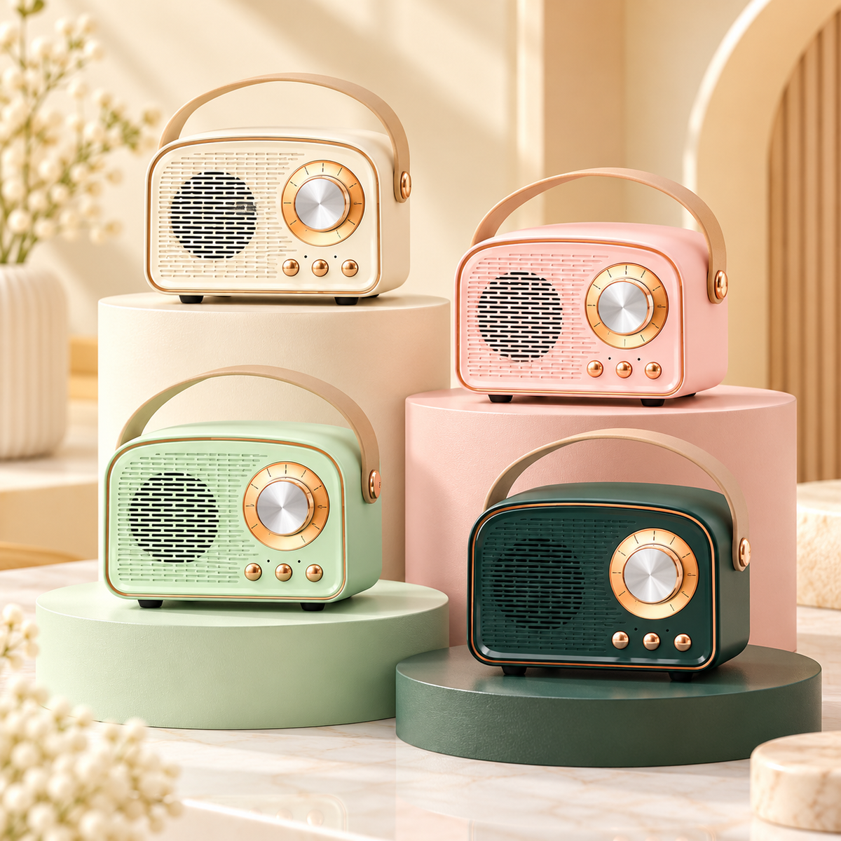 Portable Bluetooth Speaker Retro Vintage Compact Handle