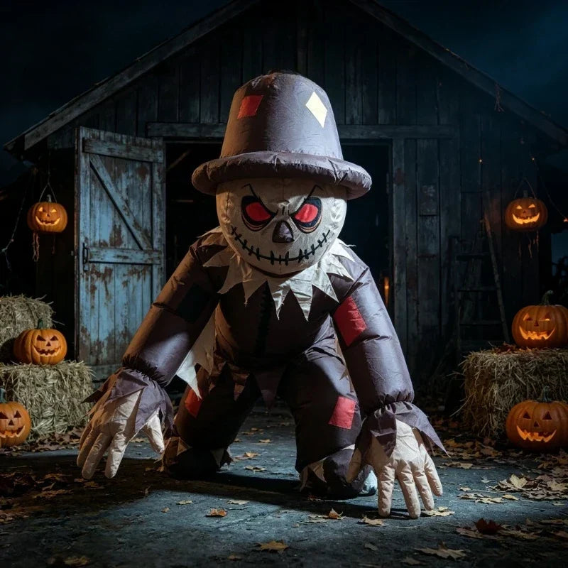 Inflatable Scarecrow Halloween Costume for Adults with Red Eyes