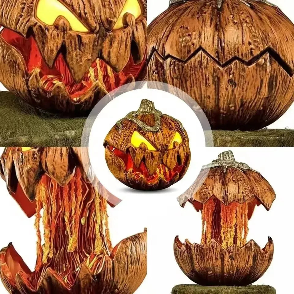 Halloween Pop-Up Pumpkin Head with Yellow LED Eyes and Moving Mouth