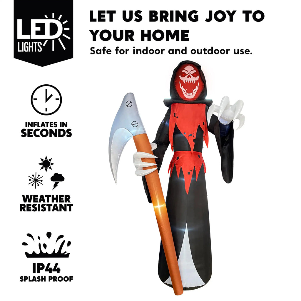 12 ft Halloween Inflatable Grim Reaper or Witch with LED Lights