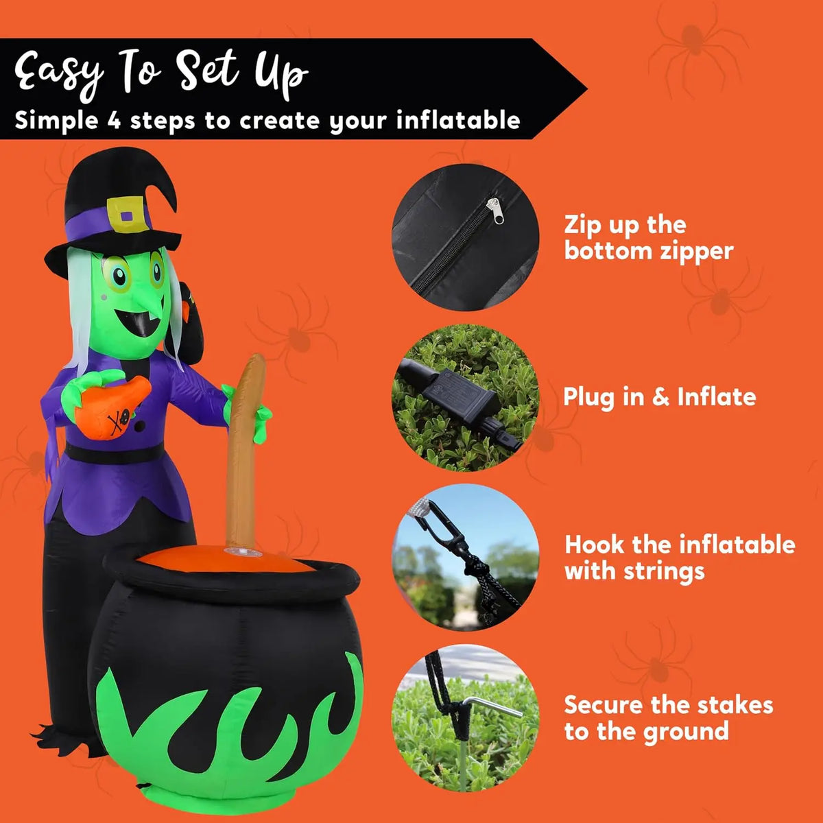 6 ft Halloween Inflatable Witch with Bubbling Cauldron and LEDs
