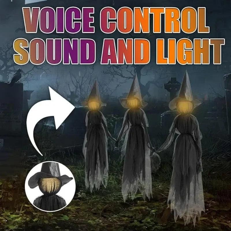 Hand-Holding Witches Halloween Yard Decor with Light-Up Heads