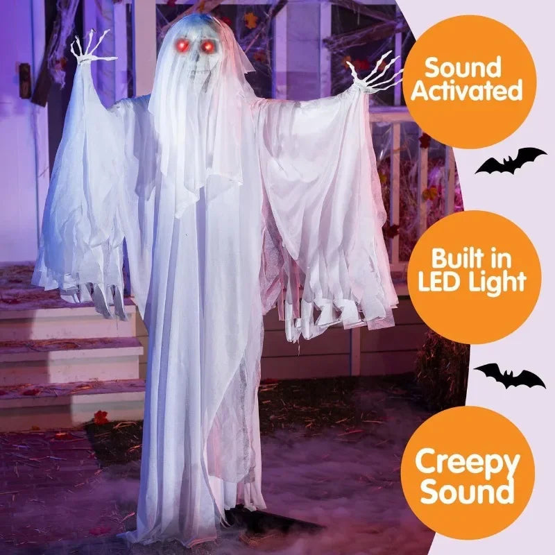 5.6 ft Standing Swinging Ghost Halloween Prop with Lights and Sound