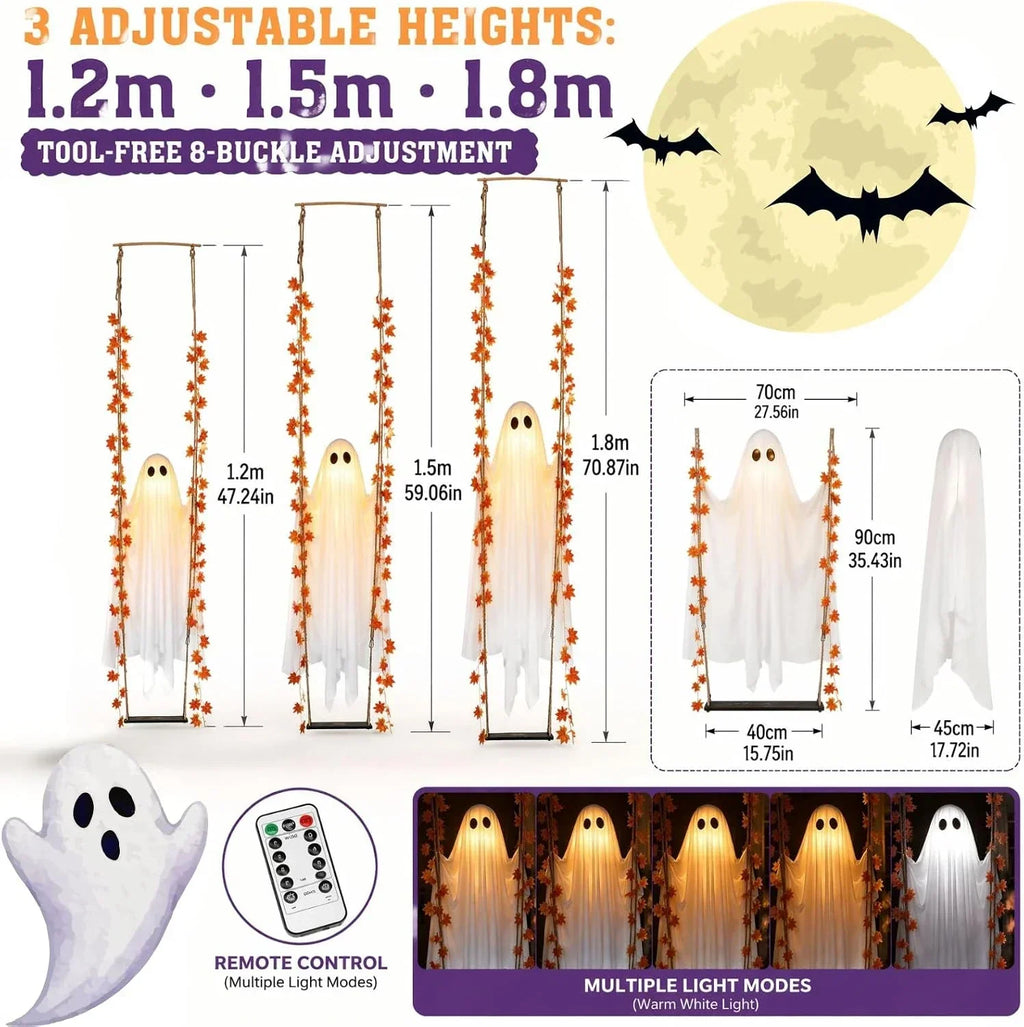 Hanging Swing Ghost Halloween Decor with LED Lights and Remote