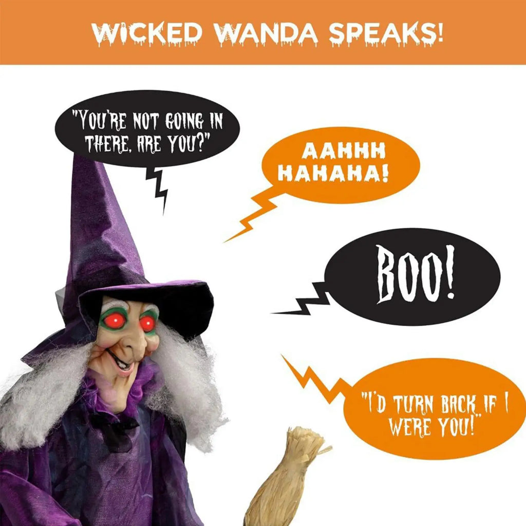 Purple Sound-Activated Halloween Witch Prop with Flashing Eyes