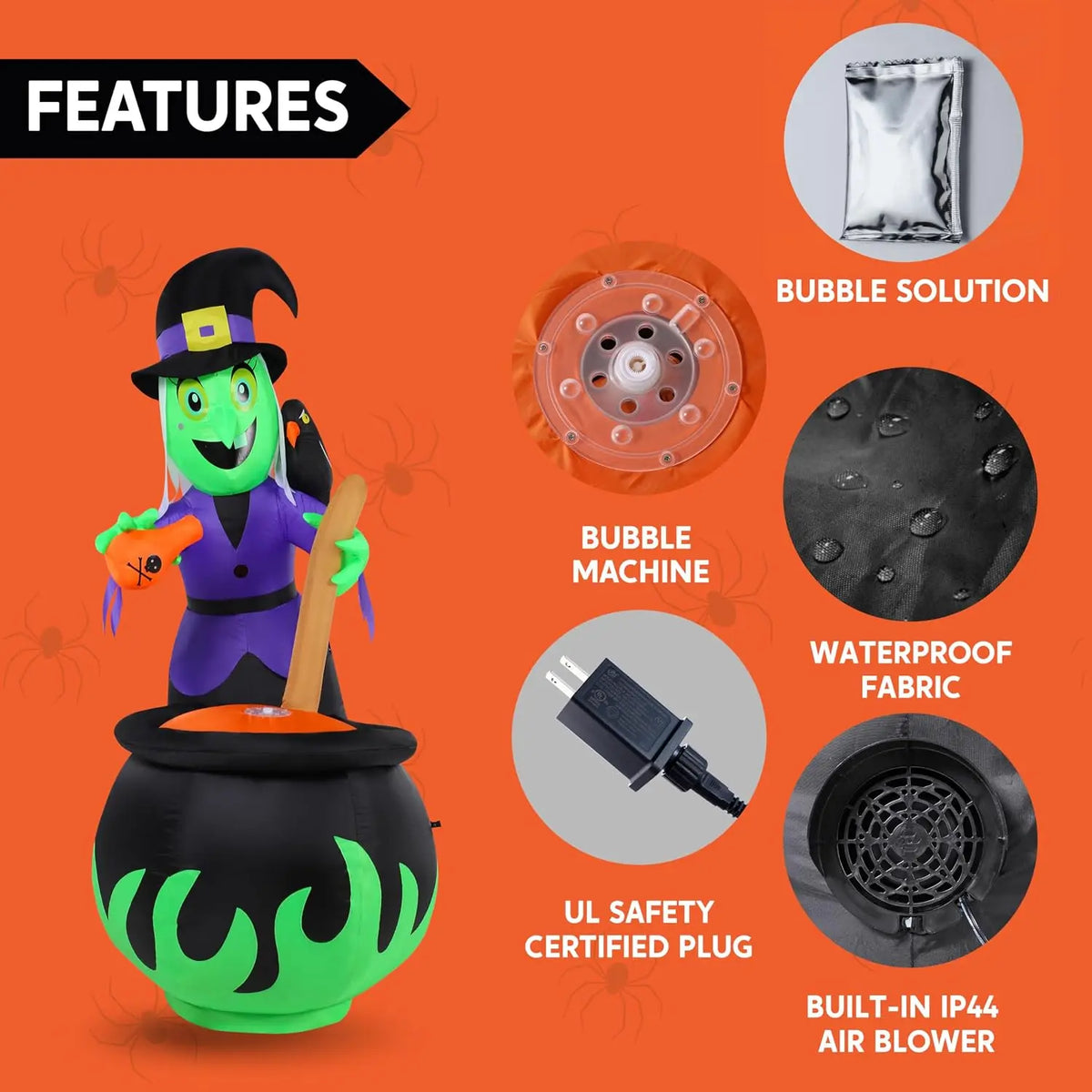 6 ft Halloween Inflatable Witch with Bubbling Cauldron and LEDs