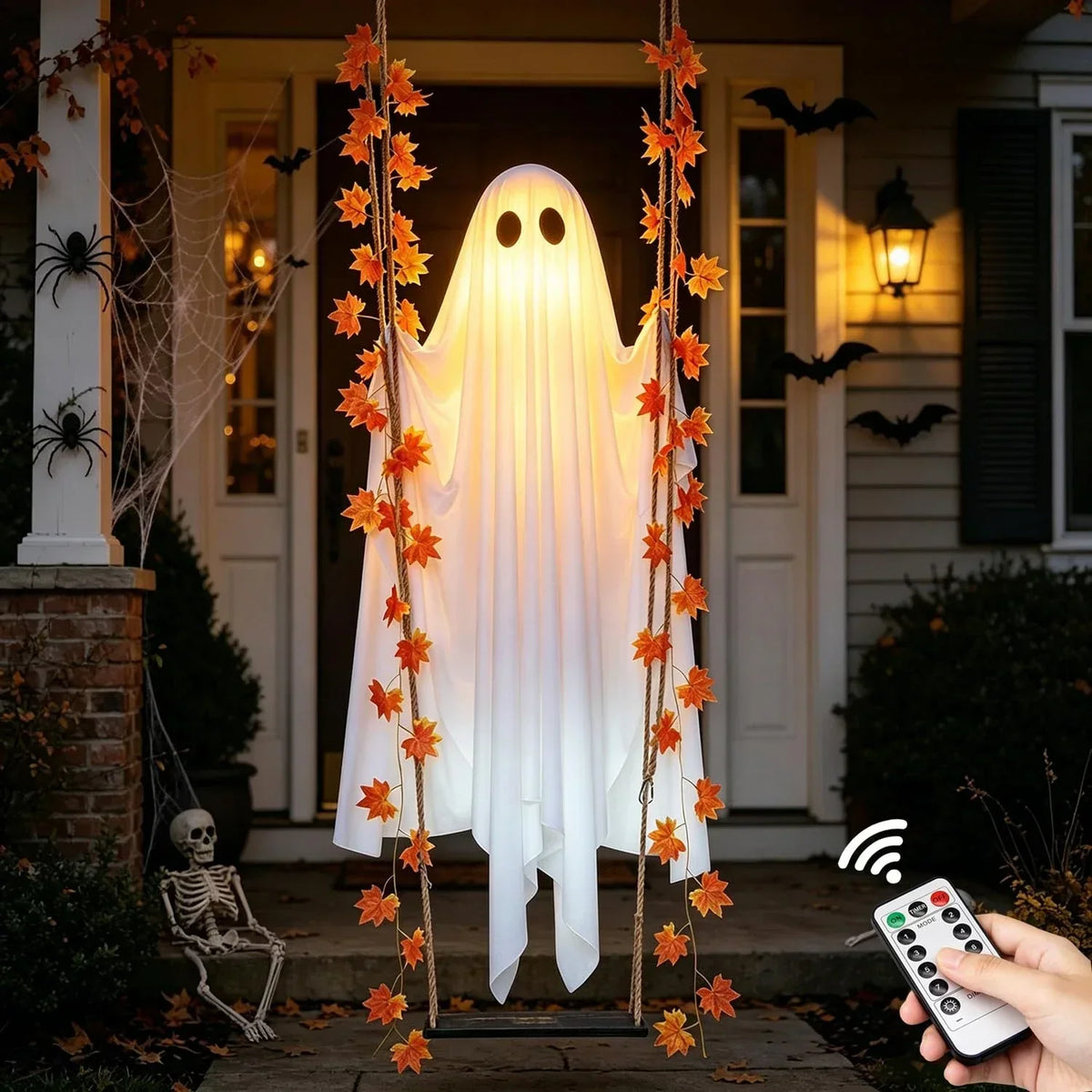 Hanging Swing Ghost Halloween Decor with LED Lights and Remote