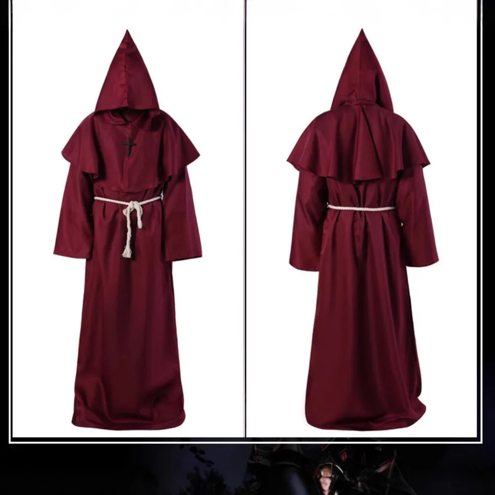 Hooded Monk Friar Robe Costume with Rope Belt, Unisex Adult